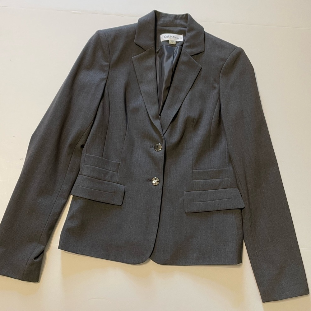 Calvin Klein Women's Suit Jacket Blazer Double Button Charcoal Grey Size 4